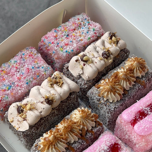 Box of fancy lamingtons